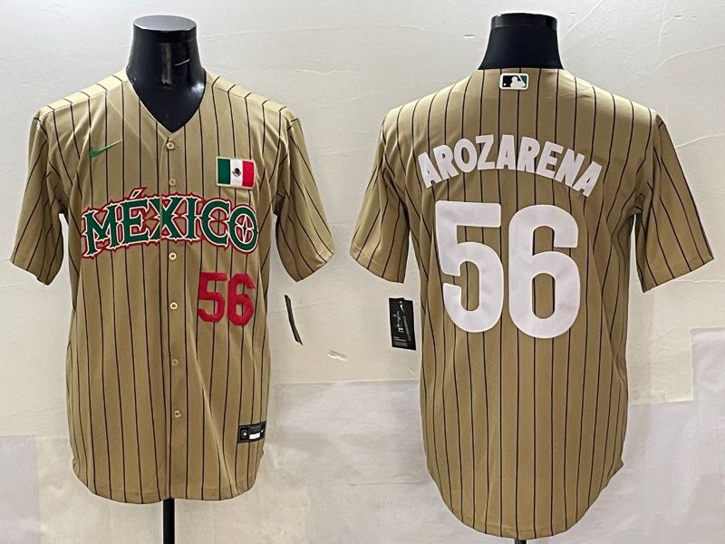 Men Mexico #56 Arozarena Brown Stripe Joint Name 2025 Nike MLB Jersey style 5->more jerseys->MLB Jersey